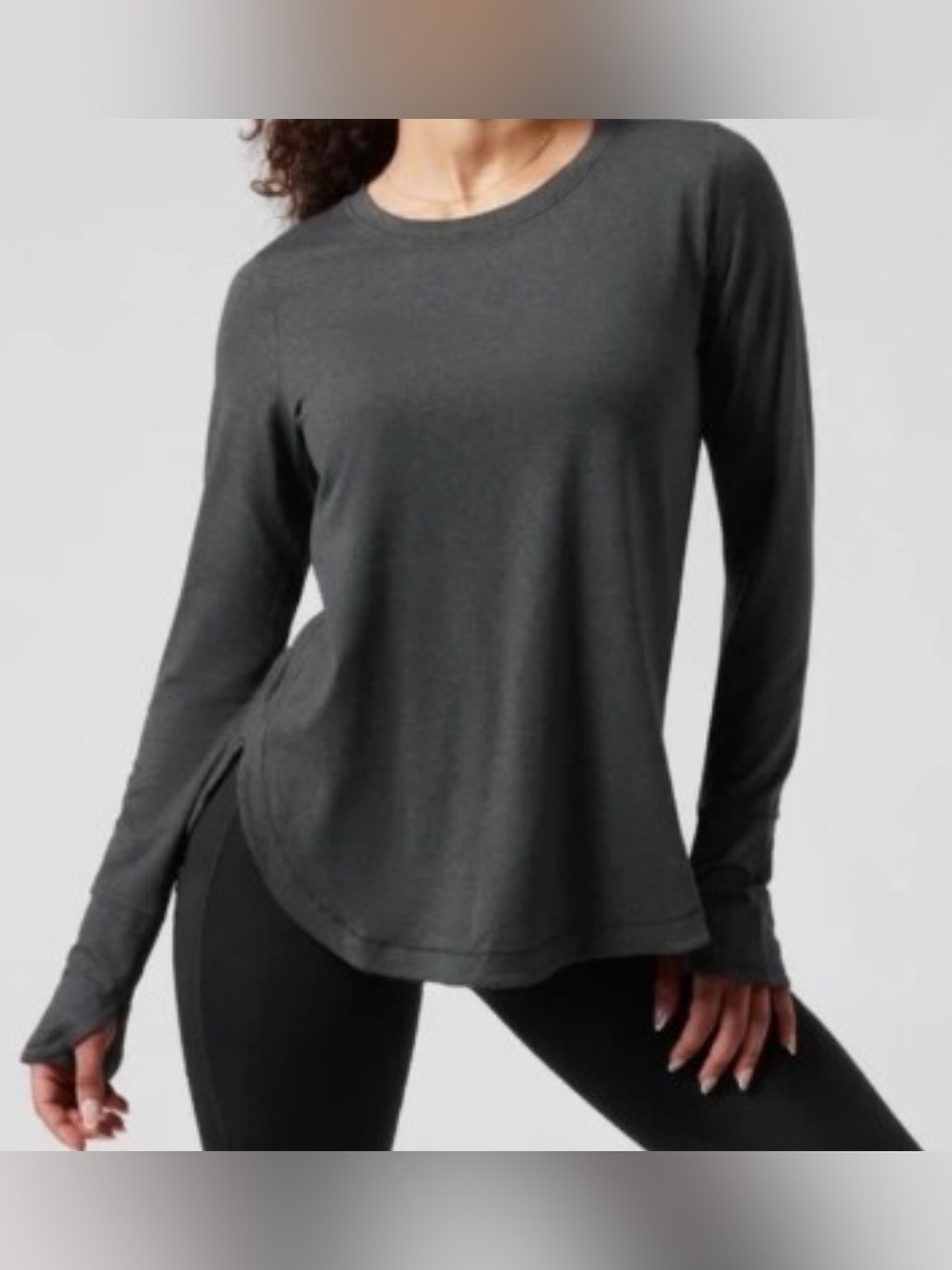 Athleta Charcoal Crewneck Long-Sleeve Top